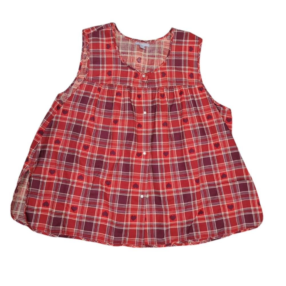 Only Necessities Smock Red Heart Women's Tunic Tank Button Front 2X